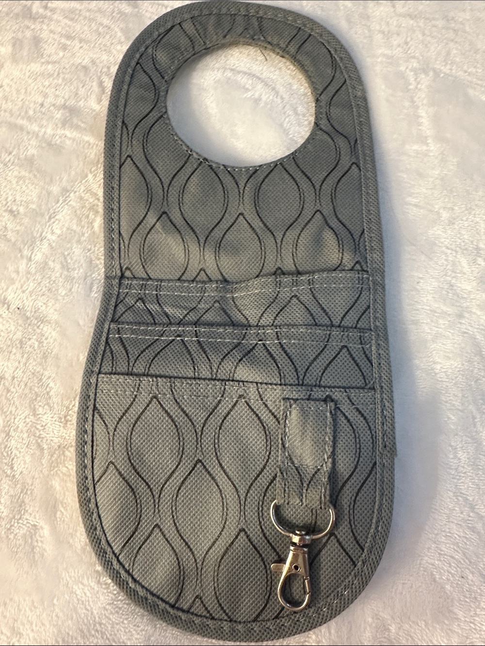 Gray Quilted Hanging Organizer with Key Clip
